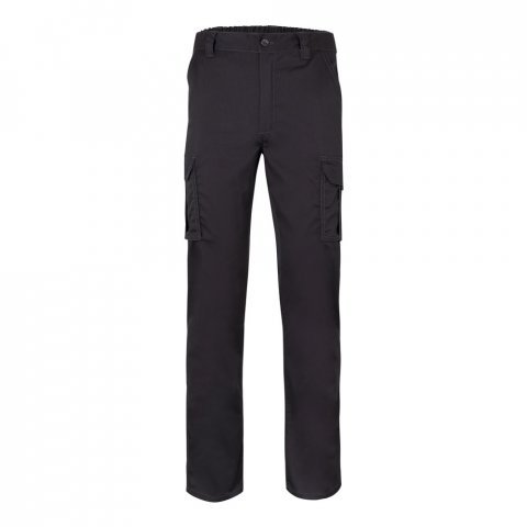 VL LUGH. Cal&ccedil;as stretch multibolsos (240g/m&sup2;) em algod&atilde;o (46%), EME (38%) e poli&eacute;ster (16%) - Preto