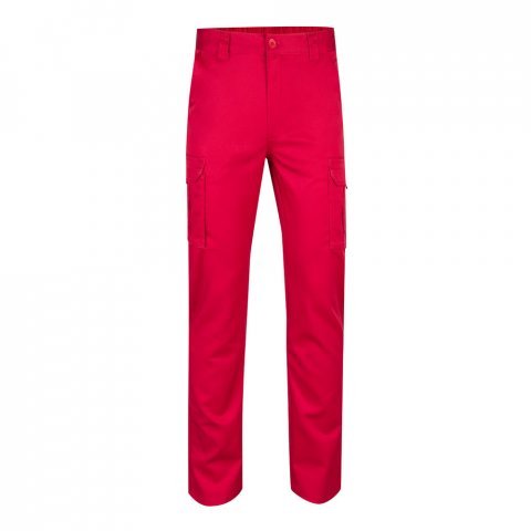 VL LUGH. Cal&ccedil;as stretch multibolsos (240g/m&sup2;) em algod&atilde;o (46%), EME (38%) e poli&eacute;ster (16%) - Vermelho