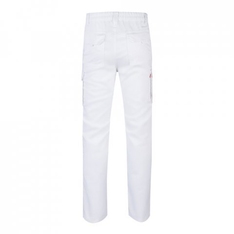 VL LUGH. Cal&ccedil;as stretch multibolsos (240g/m&sup2;) em algod&atilde;o (46%), EME (38%) e poli&eacute;ster (16%) - Branco