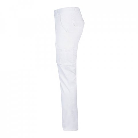 VL LUGH. Cal&ccedil;as stretch multibolsos (240g/m&sup2;) em algod&atilde;o (46%), EME (38%) e poli&eacute;ster (16%) - Branco