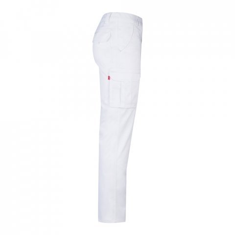VL LUGH. Cal&ccedil;as stretch multibolsos (240g/m&sup2;) em algod&atilde;o (46%), EME (38%) e poli&eacute;ster (16%) - Branco