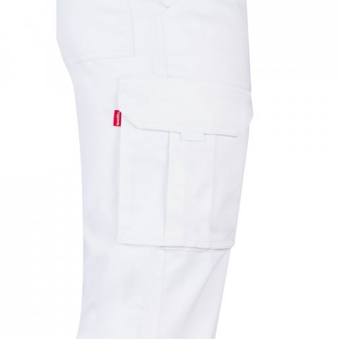 VL LUGH. Cal&ccedil;as stretch multibolsos (240g/m&sup2;) em algod&atilde;o (46%), EME (38%) e poli&eacute;ster (16%) - Branco