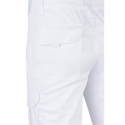 VL LUGH. Cal&ccedil;as stretch multibolsos (240g/m&sup2;) em algod&atilde;o (46%), EME (38%) e poli&eacute;ster (16%) - Branco