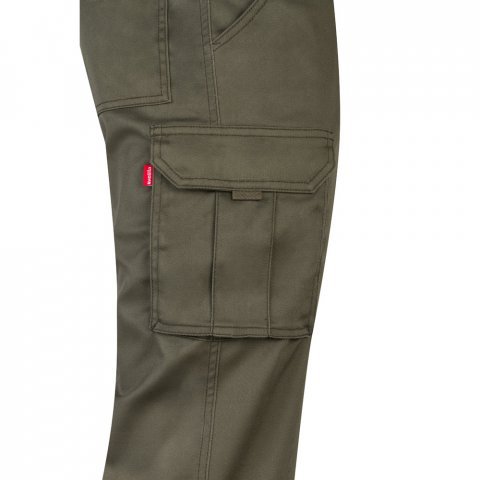 VL LUGH. Cal&ccedil;as stretch multibolsos (240g/m&sup2;) em algod&atilde;o (46%), EME (38%) e poli&eacute;ster (16%) - Verde tropa