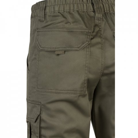 VL LUGH. Cal&ccedil;as stretch multibolsos (240g/m&sup2;) em algod&atilde;o (46%), EME (38%) e poli&eacute;ster (16%) - Verde tropa