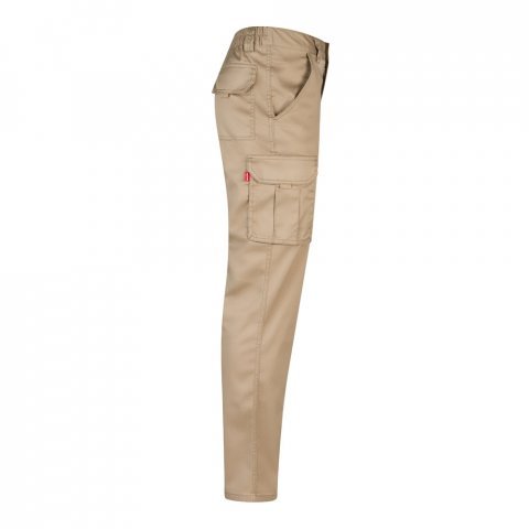 VL LUGH. Cal&ccedil;as stretch multibolsos (240g/m&sup2;) em algod&atilde;o (46%), EME (38%) e poli&eacute;ster (16%) - Natural claro