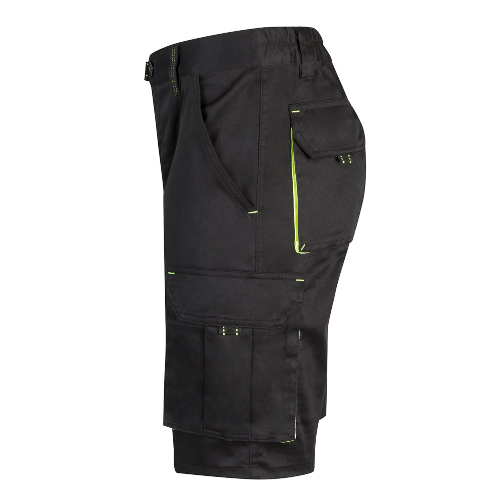 VL HEMERA. Bermuda bicolore elasticizzati con diverse tasche (240g/m²), in cotone (46%), EME (38%) e poliestere (16%)