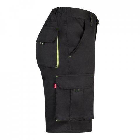 VL HEMERA. Bermudas stretch bicolor multibolsos (240g/m&sup2;), em algod&atilde;o (46%), EME (38%) e poli&eacute;ster (16%) - Preto/Amarelo