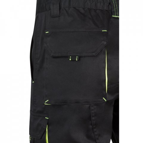 VL HEMERA. Bermudas stretch bicolor multibolsos (240g/m&sup2;), em algod&atilde;o (46%), EME (38%) e poli&eacute;ster (16%) - Preto/Amarelo