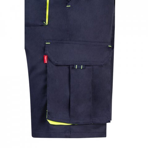 VL HEMERA. Bermudas stretch bicolor multibolsos (240g/m&sup2;), em algod&atilde;o (46%), EME (38%) e poli&eacute;ster (16%) - Azul marinho/Amarelo