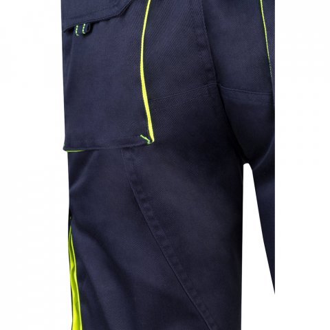 VL HEMERA. Bermudas stretch bicolor multibolsos (240g/m&sup2;), em algod&atilde;o (46%), EME (38%) e poli&eacute;ster (16%) - Azul marinho/Amarelo