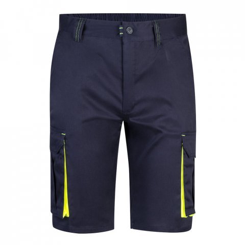 VL HEMERA. Bermudas stretch bicolor multibolsos (240g/m&sup2;), em algod&atilde;o (46%), EME (38%) e poli&eacute;ster (16%) - Azul marinho/Amarelo