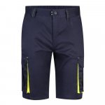 VL HEMERA. Bermudas stretch bicolor multibolsos (240g/m&sup2;), em algod&atilde;o (46%), EME (38%) e poli&eacute;ster (16%) - Azul marinho/Amarelo