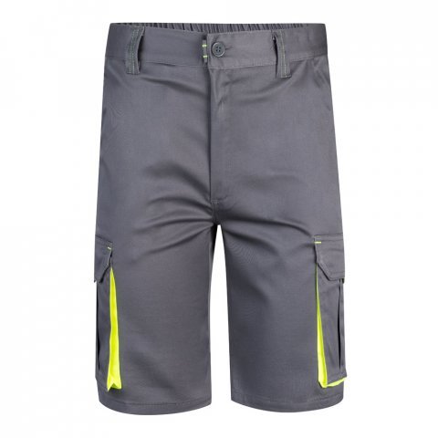 VL HEMERA. Bermudas stretch bicolor multibolsos (240g/m&sup2;), em algod&atilde;o (46%), EME (38%) e poli&eacute;ster (16%) - Cinzento/Amarelo