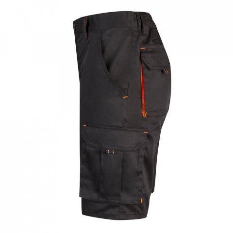 VL HEMERA. Bermudas stretch bicolor multibolsos (240g/m&sup2;), em algod&atilde;o (46%), EME (38%) e poli&eacute;ster (16%) - Preto/Laranja