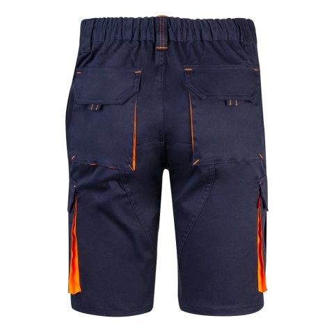 VL HEMERA. Bermudas stretch bicolor multibolsos (240g/m&sup2;), em algod&atilde;o (46%), EME (38%) e poli&eacute;ster (16%) - Azul marinho/Laranja