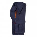 VL HEMERA. Bermudas stretch bicolor multibolsos (240g/m&sup2;), em algod&atilde;o (46%), EME (38%) e poli&eacute;ster (16%) - Azul marinho/Laranja