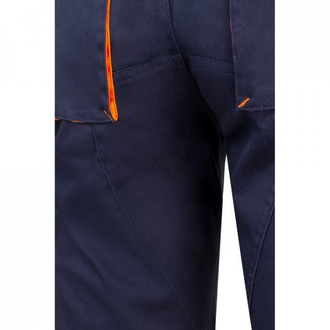VL HEMERA. Bermudas stretch bicolor multibolsos (240g/m&sup2;), em algod&atilde;o (46%), EME (38%) e poli&eacute;ster (16%) - Azul marinho/Laranja