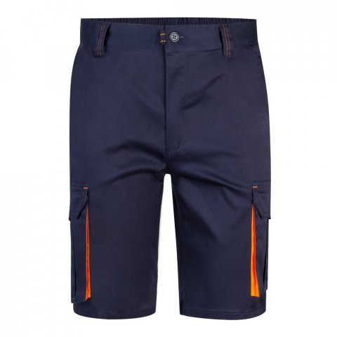 VL HEMERA. Bermudas stretch bicolor multibolsos (240g/m&sup2;), em algod&atilde;o (46%), EME (38%) e poli&eacute;ster (16%) - Azul marinho/Laranja