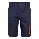 VL HEMERA. Bermudas stretch bicolor multibolsos (240g/m&sup2;), em algod&atilde;o (46%), EME (38%) e poli&eacute;ster (16%) - Azul marinho/Laranja