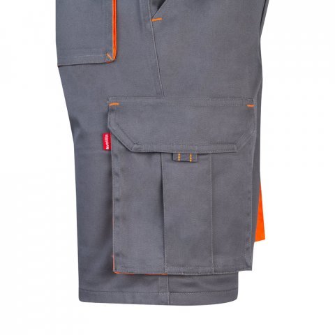 VL HEMERA. Bermudas stretch bicolor multibolsos (240g/m&sup2;), em algod&atilde;o (46%), EME (38%) e poli&eacute;ster (16%) - Cinzento/Laranja