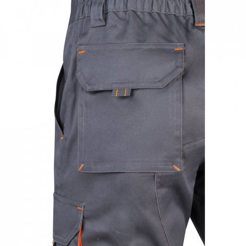 VL HEMERA. Bermudas stretch bicolor multibolsos (240g/m&sup2;), em algod&atilde;o (46%), EME (38%) e poli&eacute;ster (16%) - Cinzento/Laranja