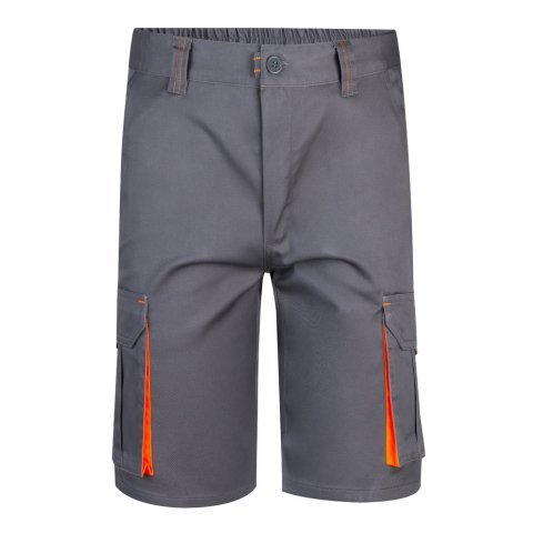 VL HEMERA. Bermudas stretch bicolor multibolsos (240g/m&sup2;), em algod&atilde;o (46%), EME (38%) e poli&eacute;ster (16%) - Cinzento/Laranja