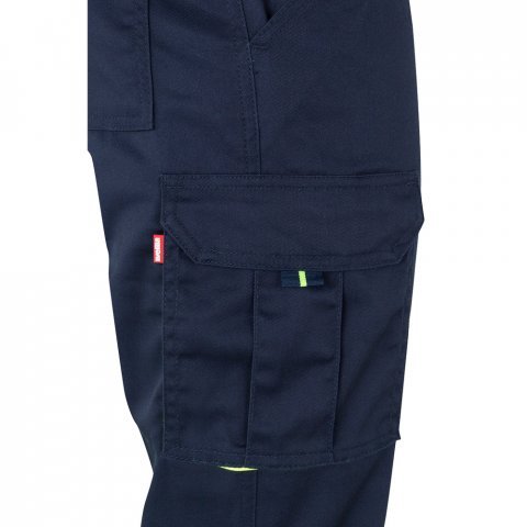 VL ZEUS LARGE. Pantaloni elastici cu buzunare multiple, &icirc;n două tonuri (240 g/m&sup2;), din bumbac (46%), EME (38%) și poliester (16%) - Albastru/Galben