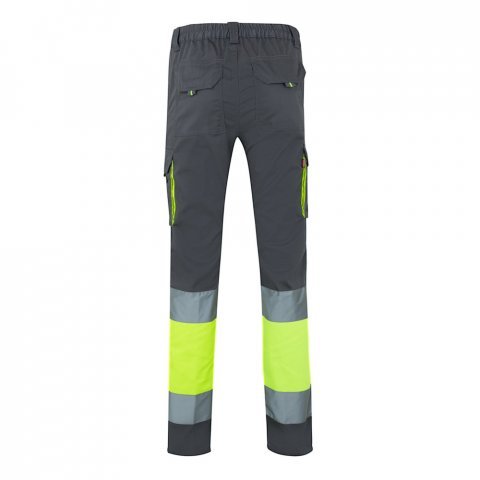 VL ZEUS LARGE. Pantaloni elastici cu buzunare multiple, &icirc;n două tonuri (240 g/m&sup2;), din bumbac (46%), EME (38%) și poliester (16%) - Gri/Galben