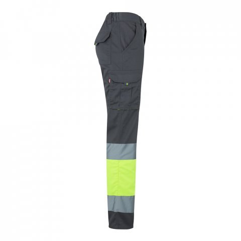VL ZEUS LARGE. Pantaloni elastici cu buzunare multiple, &icirc;n două tonuri (240 g/m&sup2;), din bumbac (46%), EME (38%) și poliester (16%) - Gri/Galben