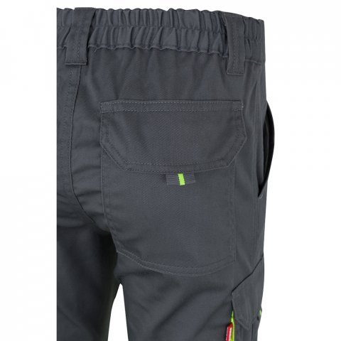 VL ZEUS LARGE. Pantaloni elastici cu buzunare multiple, &icirc;n două tonuri (240 g/m&sup2;), din bumbac (46%), EME (38%) și poliester (16%) - Gri/Galben