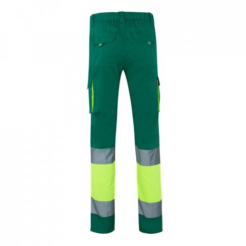 VL ZEUS LARGE. Pantaloni elastici cu buzunare multiple, &icirc;n două tonuri (240 g/m&sup2;), din bumbac (46%), EME (38%) și poliester (16%) - Verde/Galben