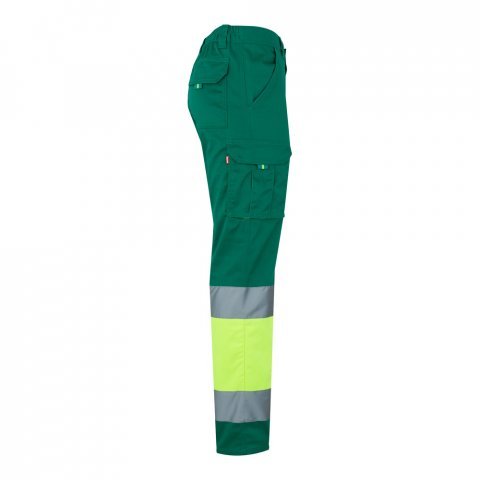 VL ZEUS LARGE. Pantaloni elastici cu buzunare multiple, &icirc;n două tonuri (240 g/m&sup2;), din bumbac (46%), EME (38%) și poliester (16%) - Verde/Galben