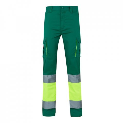 VL ZEUS LARGE. Pantaloni elastici cu buzunare multiple, &icirc;n două tonuri (240 g/m&sup2;), din bumbac (46%), EME (38%) și poliester (16%) - Verde/Galben