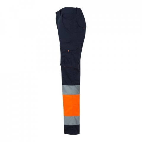 VL ZEUS LARGE. Pantaloni elastici cu buzunare multiple, &icirc;n două tonuri (240 g/m&sup2;), din bumbac (46%), EME (38%) și poliester (16%) - Albastru/Portocaliu