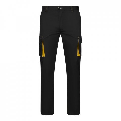VL FIDES. Pantaloni extensibili cu buzunare multiple (240g/m&sup2;), &icirc;n două tonuri, din bumbac (46%), EME (38%) și poliester (16%) - Negru/Galben