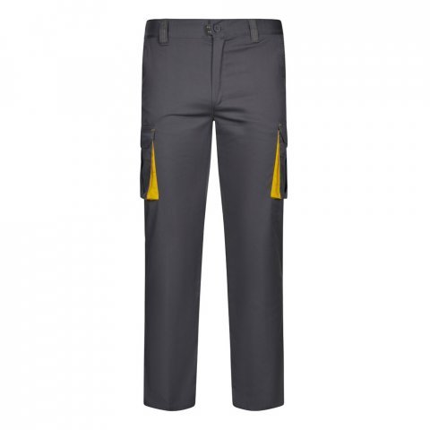 VL FIDES. Pantaloni extensibili cu buzunare multiple (240g/m&sup2;), &icirc;n două tonuri, din bumbac (46%), EME (38%) și poliester (16%) - Gri/Galben