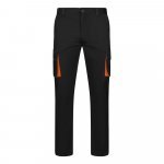 VL FIDES. Pantaloni extensibili cu buzunare multiple (240g/m&sup2;), &icirc;n două tonuri, din bumbac (46%), EME (38%) și poliester (16%) - Negru/Portocaliu