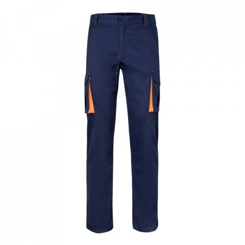 VL FIDES. Pantaloni extensibili cu buzunare multiple (240g/m&sup2;), &icirc;n două tonuri, din bumbac (46%), EME (38%) și poliester (16%) - Albastru/Portocaliu