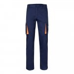 VL FIDES. Pantaloni extensibili cu buzunare multiple (240g/m&sup2;), &icirc;n două tonuri, din bumbac (46%), EME (38%) și poliester (16%) - Albastru/Portocaliu