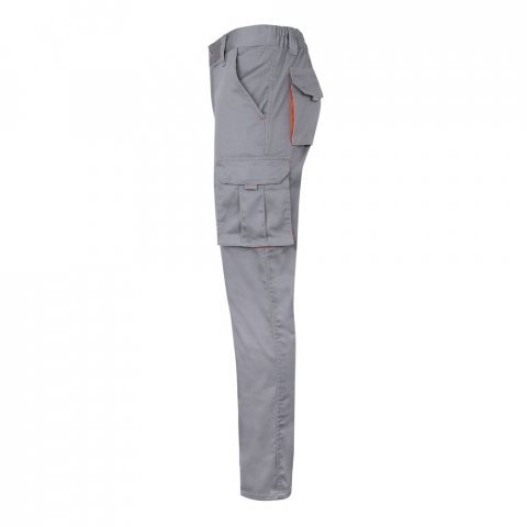 VL FIDES. Pantaloni extensibili cu buzunare multiple (240g/m&sup2;), &icirc;n două tonuri, din bumbac (46%), EME (38%) și poliester (16%) - Gri/Portocaliu