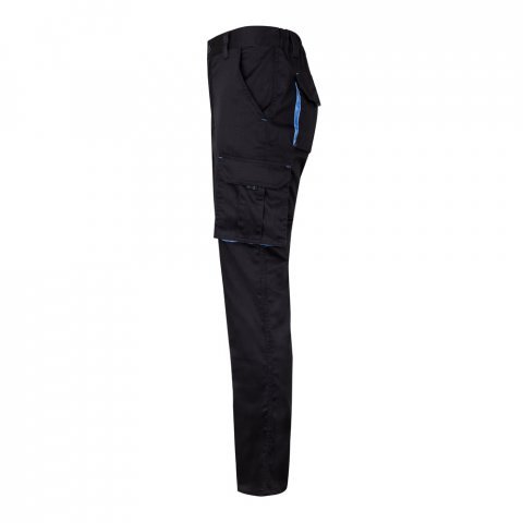 VL FIDES. Pantaloni extensibili cu buzunare multiple (240g/m&sup2;), &icirc;n două tonuri, din bumbac (46%), EME (38%) și poliester (16%) - Negru/Albastru deschis