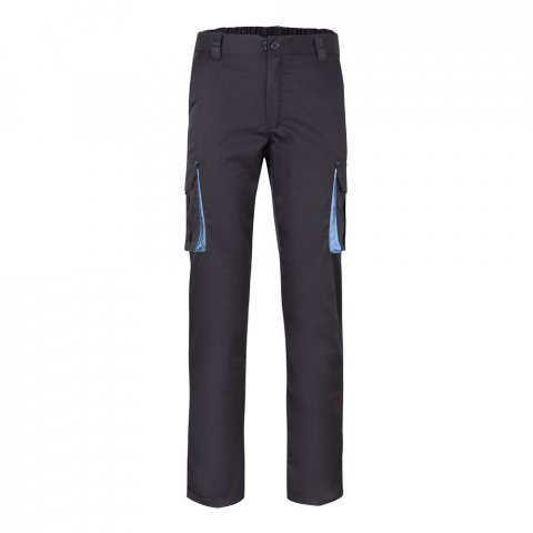 VL FIDES. Pantaloni extensibili cu buzunare multiple (240g/m&sup2;), &icirc;n două tonuri, din bumbac (46%), EME (38%) și poliester (16%) - Gri/Albastru deschis