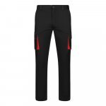 VL FIDES. Pantaloni extensibili cu buzunare multiple (240g/m&sup2;), &icirc;n două tonuri, din bumbac (46%), EME (38%) și poliester (16%) - Negru/Roșu