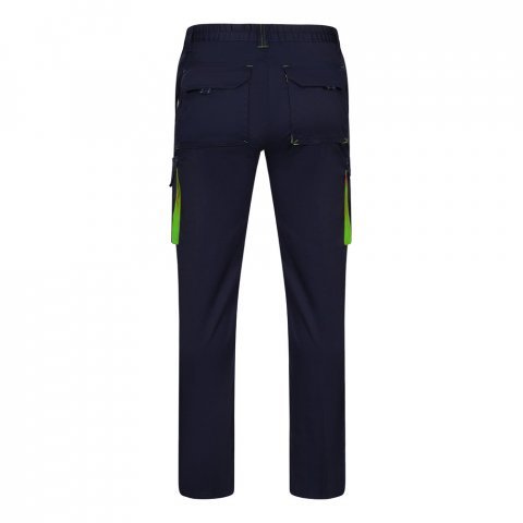 VL FIDES. Pantaloni extensibili cu buzunare multiple (240g/m&sup2;), &icirc;n două tonuri, din bumbac (46%), EME (38%) și poliester (16%) - Albastru/Verde