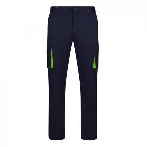 VL FIDES. Pantaloni extensibili cu buzunare multiple (240g/m&sup2;), &icirc;n două tonuri, din bumbac (46%), EME (38%) și poliester (16%) - Albastru/Verde