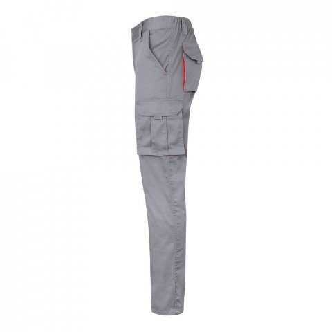 VL FIDES. Pantaloni extensibili cu buzunare multiple (240g/m&sup2;), &icirc;n două tonuri, din bumbac (46%), EME (38%) și poliester (16%) - Gri/Roșu