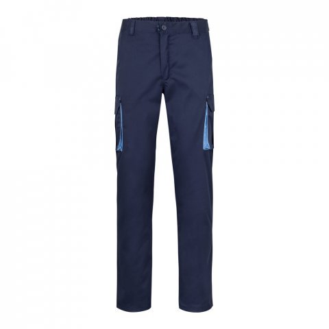 VL FIDES. Pantaloni extensibili cu buzunare multiple (240g/m&sup2;), &icirc;n două tonuri, din bumbac (46%), EME (38%) și poliester (16%) - Albastru/Albastru deschis
