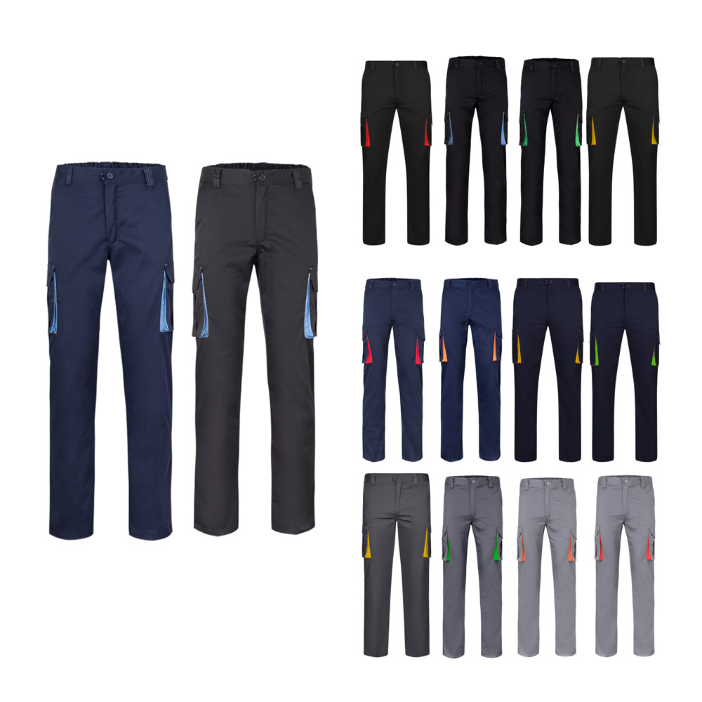 VL FIDES. Pantaloni elasticizzati bicolore con diverse tasche (240g/m²), in cotone (46%), EME (38%) e poliestere (16%)