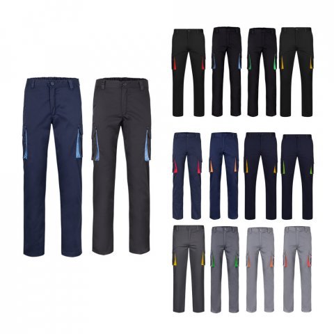 VL FIDES. Pantaloni extensibili cu buzunare multiple (240g/m&sup2;), &icirc;n două tonuri, din bumbac (46%), EME (38%) și poliester (16%)